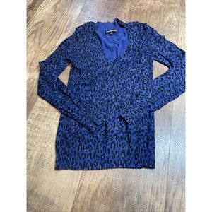 Express Design Studio Top Womens Medium M Pull Over Blue Long Sleeve Blouse